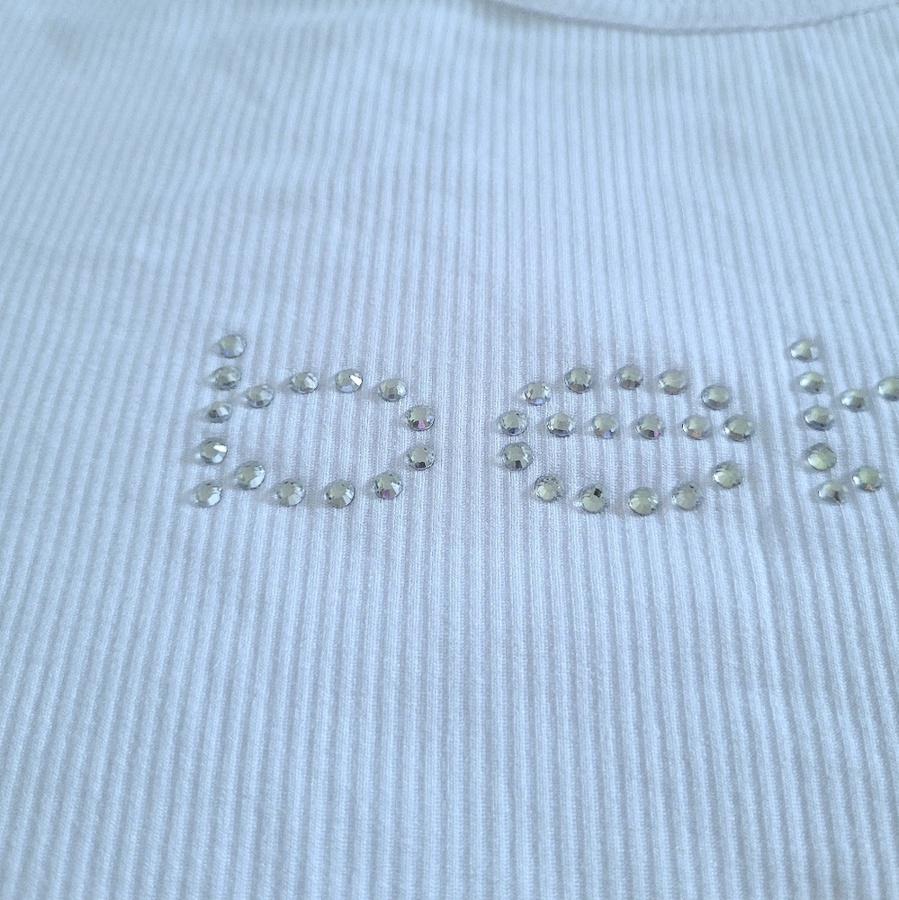 bebe White Ribbed Top with Clear Rhinestones💎 - NWT - Picture 12 of 15
